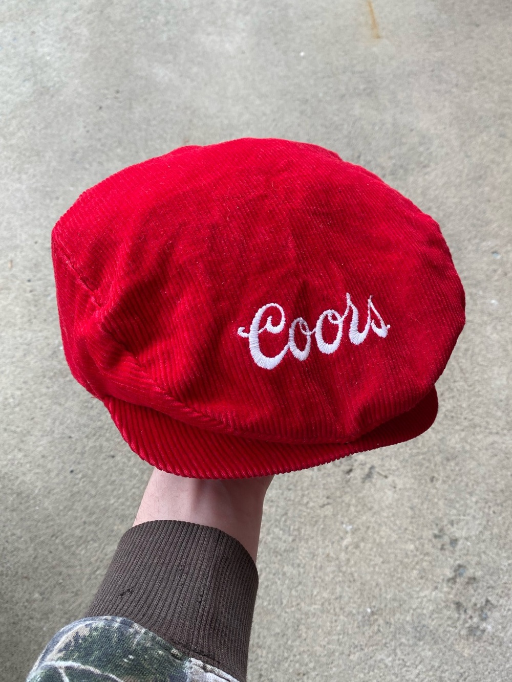 70s Coors Beer Red Corduroy Newsboy / Beret Cap